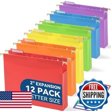 SortRax Plastic Extra Capacity Hanging File Folders, 2" Assorted - 12 Pack