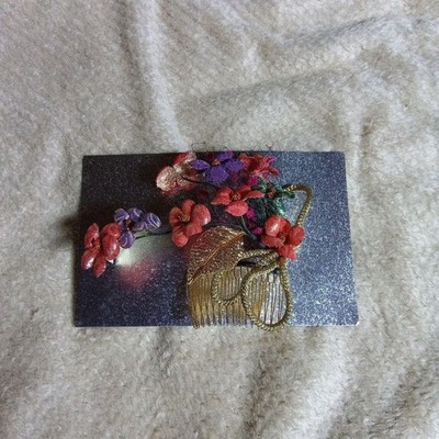 Flower embroidery kanzashi hair ornament for coming of age/graduation
