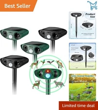 Ultrasonic Animal Repellent Solar Powered Waterproof Yard Garden Deterrent 4 ...
