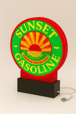 #ad Lighted Sunset Gasoline Sign – Approx. 9quot; Wide – Vintage Style $24.99