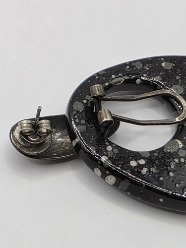 Vintage schwarz & weiß gesprenkelte Träne Ohrhänger Funky Retro 2 1/4" - Bild 3 von 5