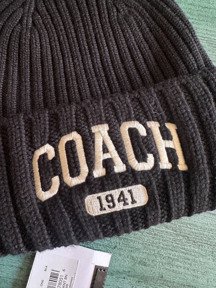 NWT Coach 1941 Embroidered Knit Beanie Wool CU806 Black Unisex One