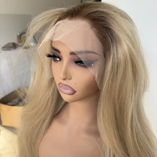 Synthetic Hair Mixed Blonde Frontal Lace Wigs Low Shine Long Straight
