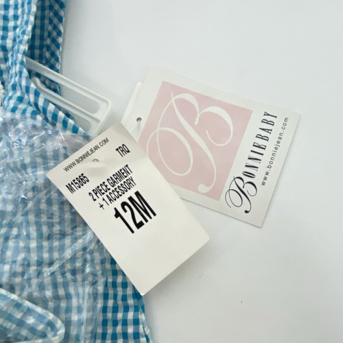 Vintage Blue Gingham Watermelon Dress & Bloomers and Slippers by Bonnie Baby 12m - Picture 5 of 8
