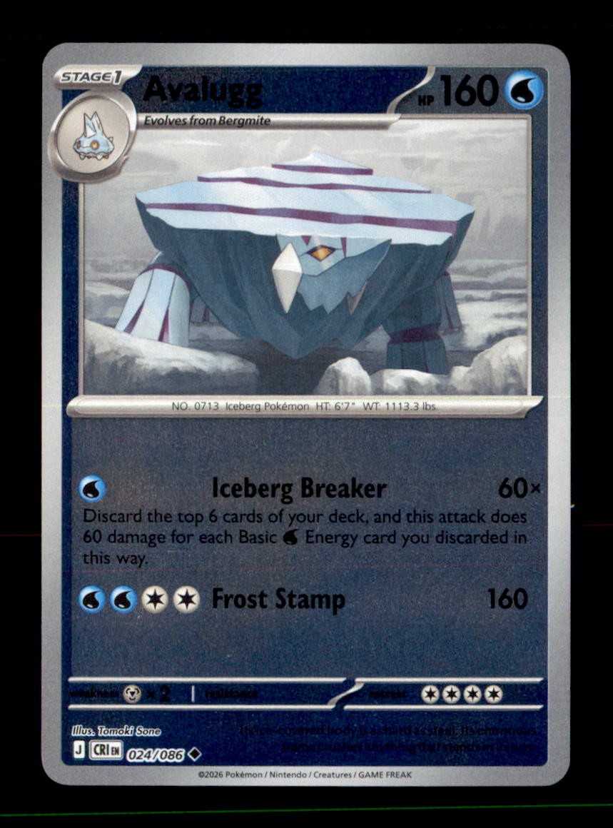 Avalugg 024/086 Uncommon Chaos Rising Pokemon Reverse Holo Near Mint