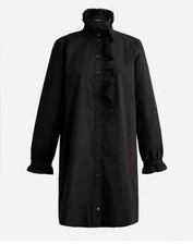 J. Crew Cottage Cotton Ruffle Poplin Shirt Dress in Black Size 4 Preppy Long Slv