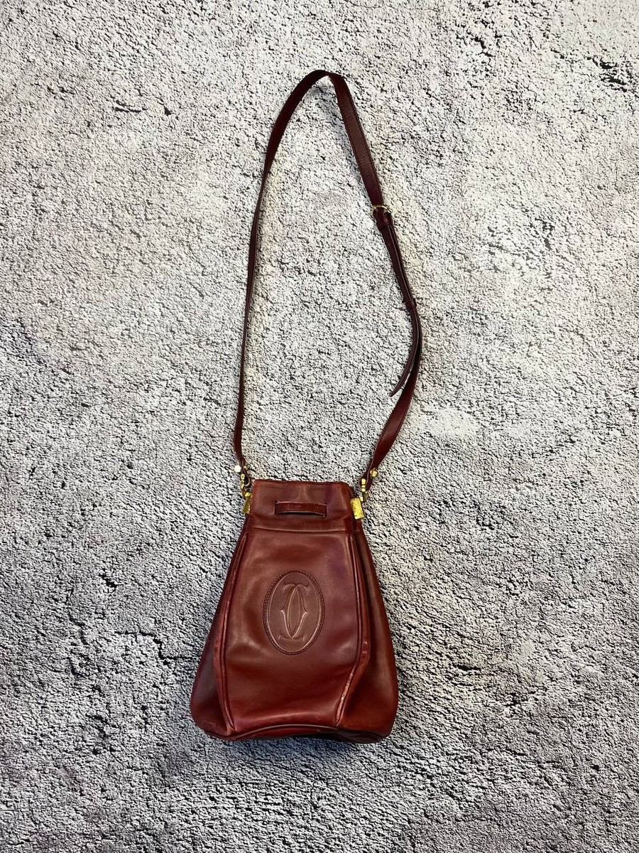Cartier Must De Cartier Vintage Leather Bucket Bag Burgundy