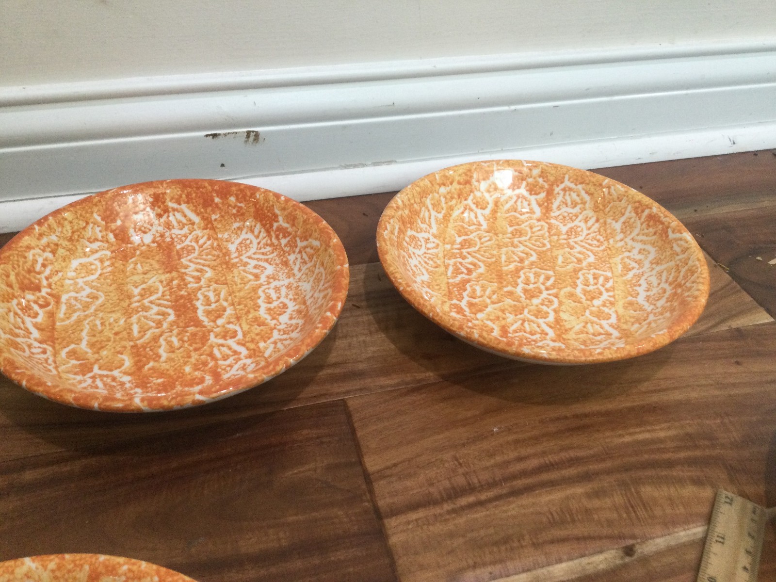 12pc  Tre Ci Italy orange BATIK service for 4 cup plates pasta bowls exc