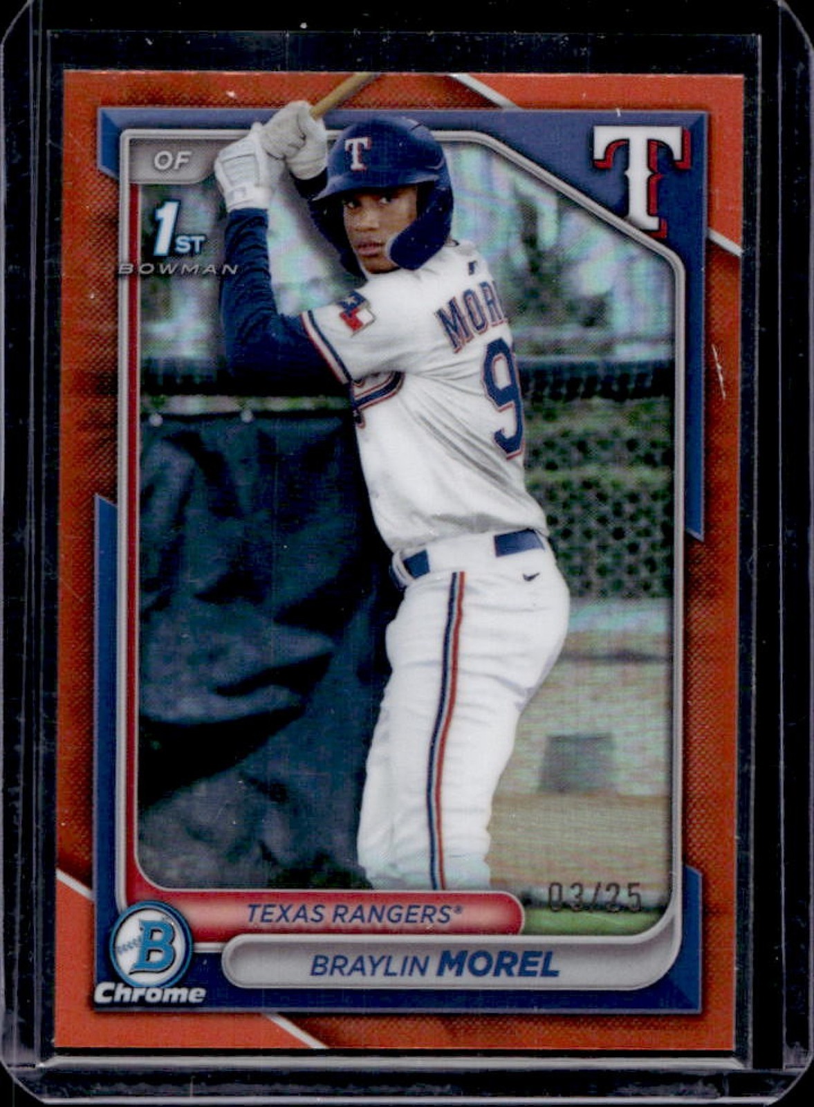 2024 Bowman Chrome Braylin Morel Orange Refractor 1st #3/25 Rangers