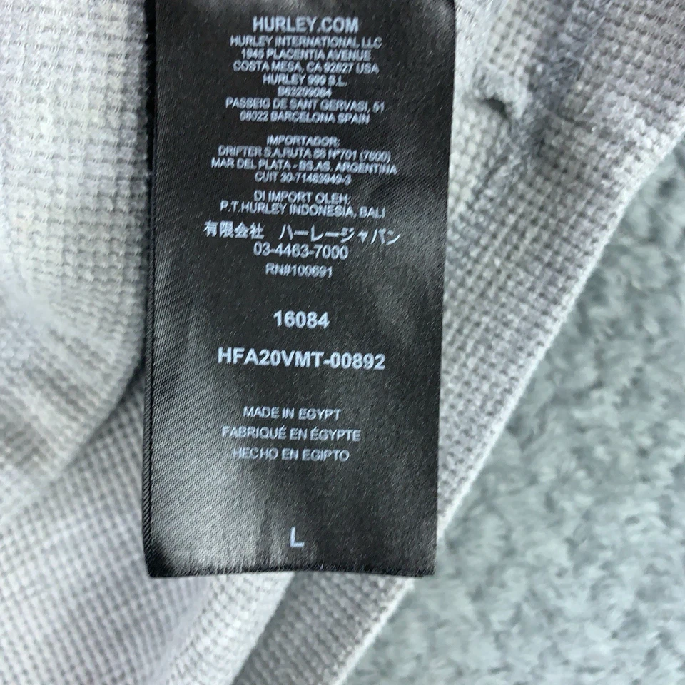 Sudadera con Capucha Hurley Para Hombre Grande Gris Tejido Waffle Bolsillo Ligera Foto 4 de 4