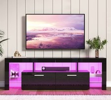 TV Fernsehtisch mit LED Beleuchtung Sideboard Wohnzimmer Schwarz Hochglanz 180cm