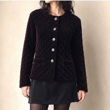 VTG Burgundy Black Quilted Velvet Jacket M Whimsigoth Dark Romantic USA 80s