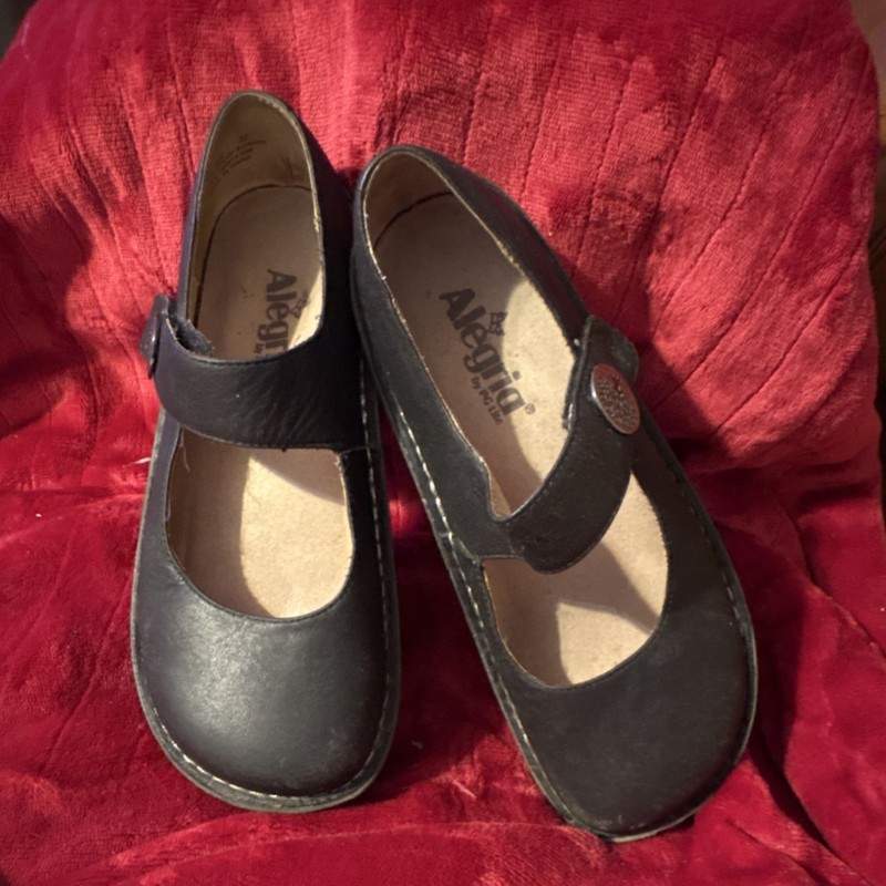 Alegria Paloma Women's Black Leather Mary Jane Comfort Shoes Flat