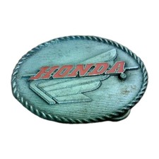 Siskiyou Honda Belt Buckle Oval Silvertone Red Enamel G-3 Made In USA
