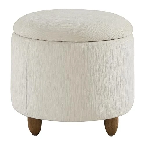 Otomana de almacenamiento redonda contemporánea Lyra con tapa despegable, verde primavera nieve Foto 4 de 4