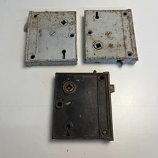 Vintage Lot Of 3 Antique Mortise Door Lock Bodies Skeleton Key Style