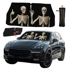 Car Windshield Sun Shade Umbrella Foldable Front Windshield Cover Funny Skull