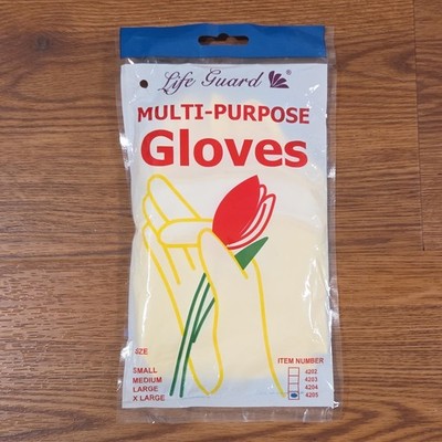 Life Guard Multi-Purpose 3 Pairs Gloves XLYellow Rubber Latex Flocked Lined 4204