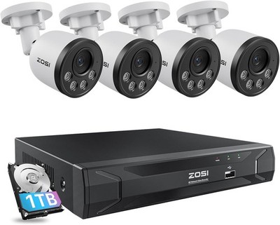 ZOSI 8CH 5MP PoE NVR Security Camera System with Audio 4-Pack 4MP Outdoor/Indoor