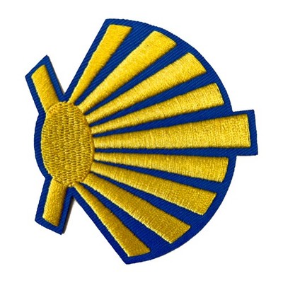 Aufnäher / Aufbügler Jakobsmuschel gelb-blau - Jakobsweg Pilgerweg Souvenir