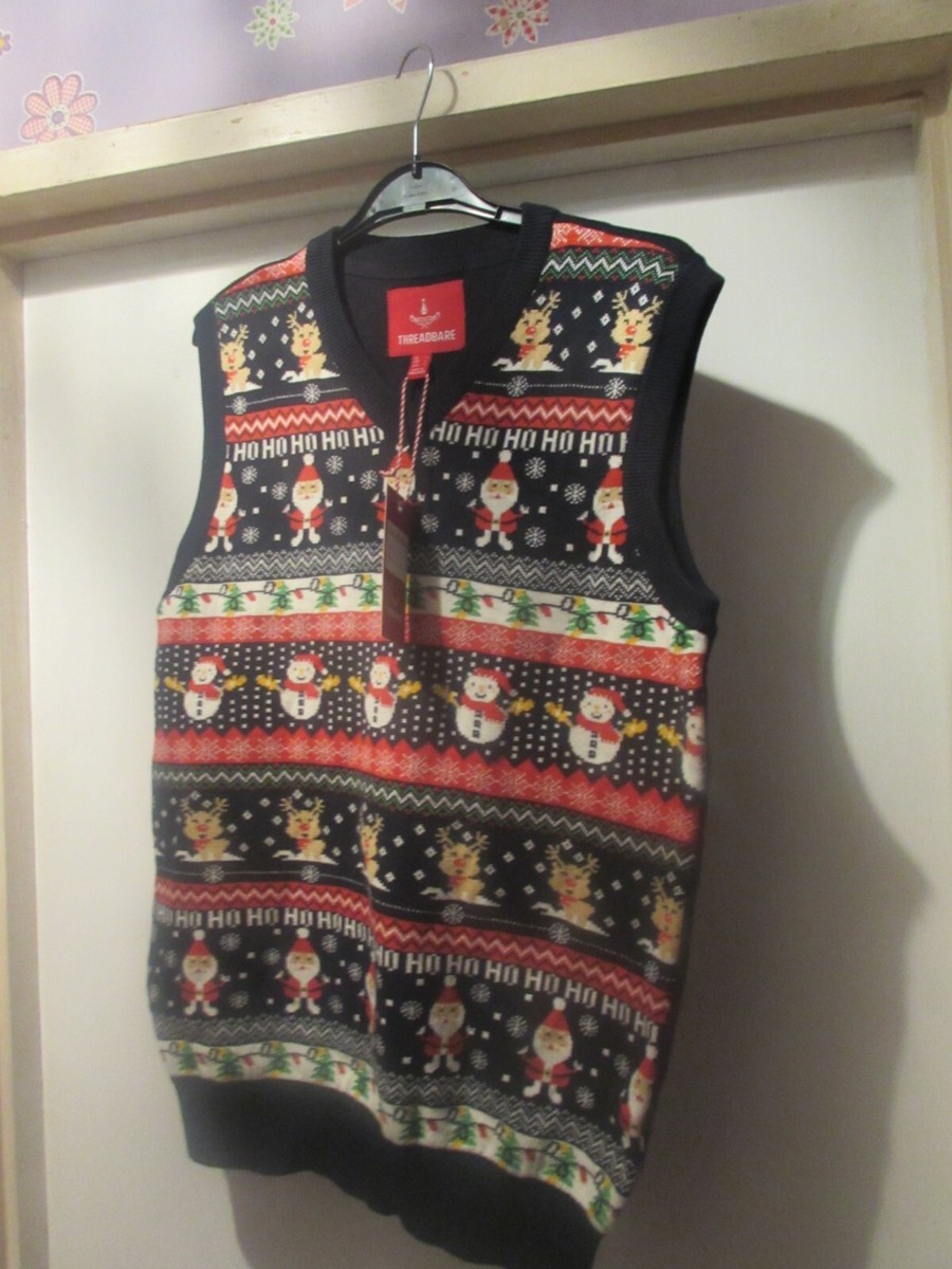 MENS NAVY CHRISTMAS/KNITTED VEST FROSTY TANK TOP/SLEEVELESS JUMPER