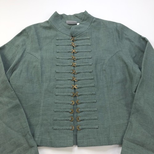 Soft Surroundings Women's Jacket Vintage Open Front Green XL Ramie Metal Button - Picture 6 of 16