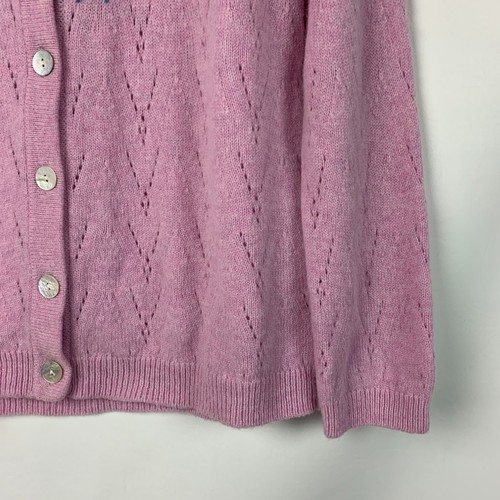 Appleseed's Pink Cardigan Blue/Ivory Multi Round Neck Buttons Long Sleeve Sz PM - Picture 5 of 7