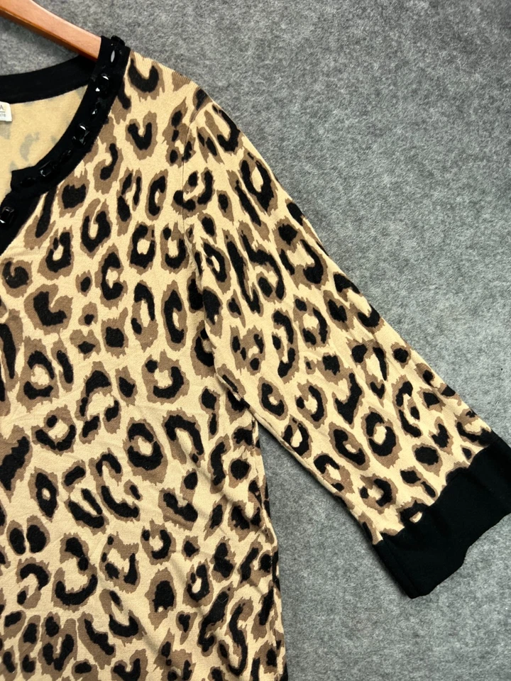 Joseph A Quest Cequecest Silk Top Womens Large Brown Leopard Beaded 3/4 Sleeve 1 - Image 4 of 4