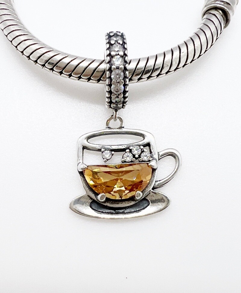 Coffee Cup Dangle Charm Charm Genuine 925 Sterling Silver 💖 UK