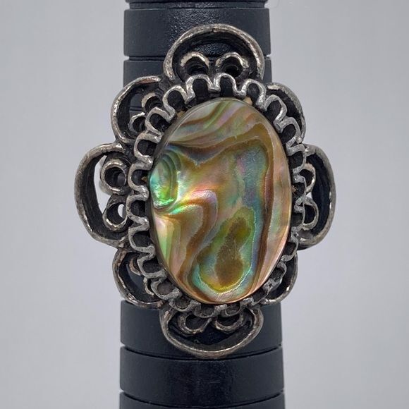 Silver Tone Abalone Shell Accent Ring Adjustable … - image 4