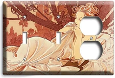 ALPHONSE MUCHA GIRL IN BED LIGHT SWITCH OUTLET WALL PLATE ROOM NOUVEAU ART DECOR