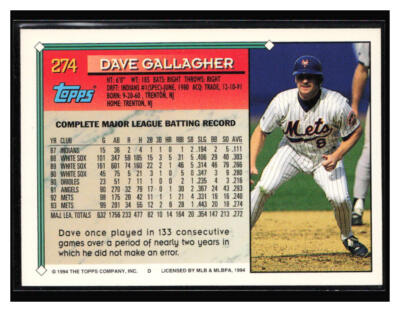 1994 Topps #274 Dave Gallagher | eBay