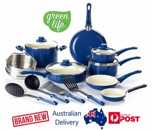GreenLife Soft Grip 16 Piece Healthy Ceramic Non-Stick Cookware Set Blue NEW  eBay