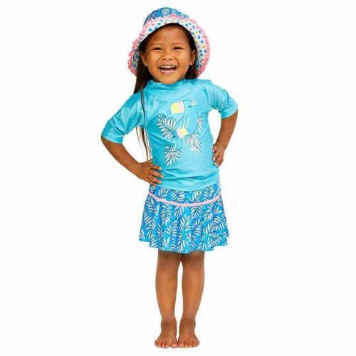 NWT*UV Skinz Girls 3PC Swim Set UPF 50+ Graphic Tee /Skirt/ Reversible Hat - Picture 10 of 22