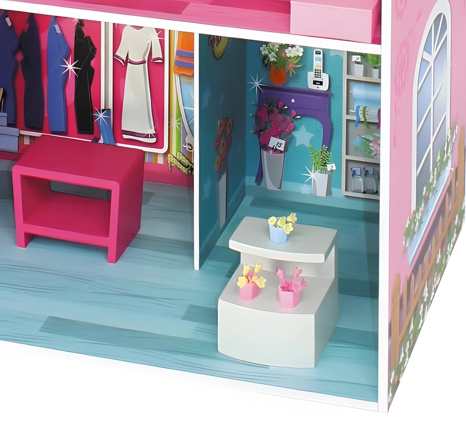 riesengroßes Holz Puppenhaus Puppenvilla Villa rosa 3 Stockwerke 106x61x29cm - Bild 2 von 4