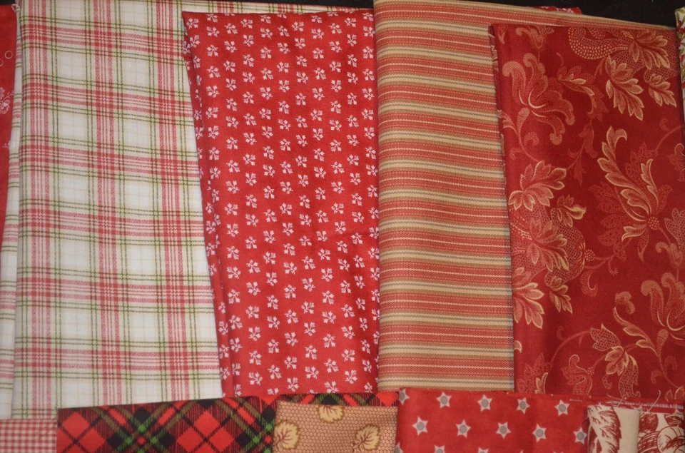 Cotton Fabric Lot Fabrics by weight Some Designer RED CREAM 2 LB 6 OZ LOT D - Image 4 of 4
