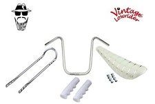 16" VINTAGE LOWRIDER WHITE/SILVER BANANA SEAT W/ GRIPS, SISSYBAR HANDLEBAR.