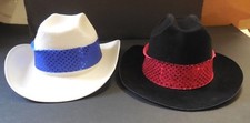 New Lot of 2 Cowboy Hats Black Plastic  White Permafelt Theatrical Dance