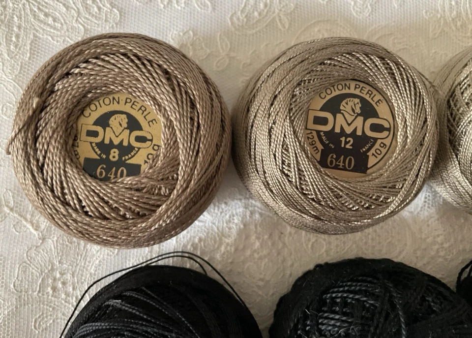 DMC Anchor Cotton Perle Thread Lot of 6 Size 8 & 12 Made in France Black Taupe - Image 2 of 4