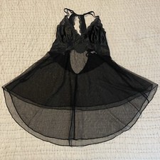 VICTORIA SECRET SILK MESH CHEMISE NIGHTIE SHEER Size M Sheer Bottom Lace Trim