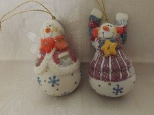 2 Christmas Ornaments,snowmen,3 in tall, can stand alone,porcelain