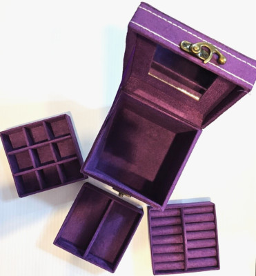 Vintage-Look Jewelry Box w/ 3 Organizing Trays, Sturdy Handle/Latch, 5'' Square