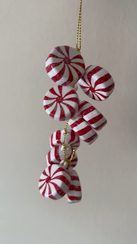 Peppermint Cluster Ornament Christmas tree wreath decorations Hanging XMAS Decor - Video 1 of 1