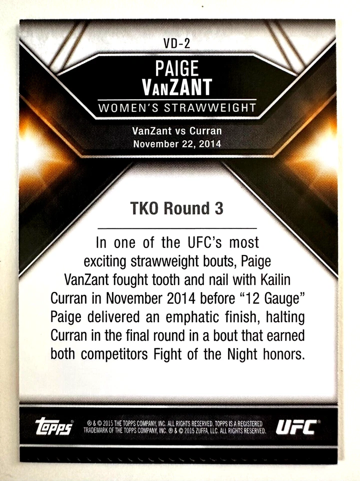 Paige VanZant 2015 Topps UFC Chronicles Victorious Debut #VD-2 ROOKIE RC - Image 2 of 2