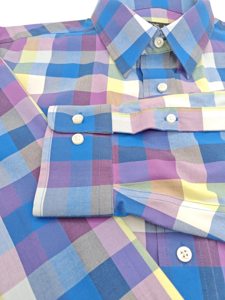 🇺🇲 全新 Jos A Bank XL 17.5x34 多色旅行者男式 100% 棉正装衬衫  — 第 4/4 张图片