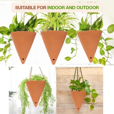 Handmade Terracotta Clay Hanging Planter Pot with Rope Conical Indoor  Outdoor | eBay