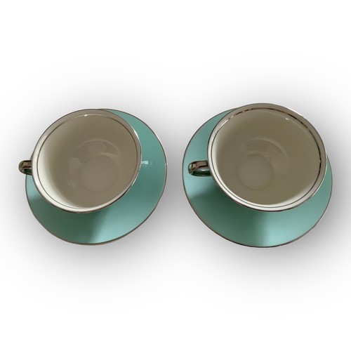 Nancy Prentiss Skyridge MCM 2 Cups and Saucers Teal & Silver - Picture 2 of 7