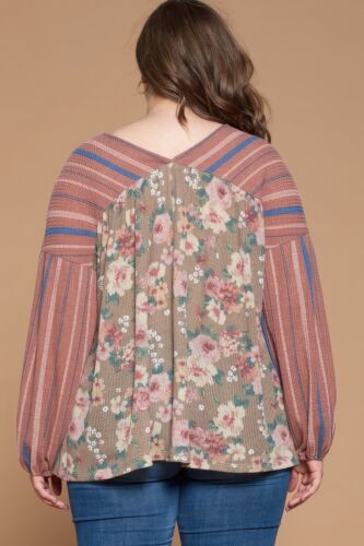 Women's Plus Floral Printed Knit Blouse Top??Long Sleeve Round Neck Shirt Casual - Picture 5 of 5