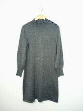 Talbots Grey Tweed Mock Neck Button Detail Sweater Dress Medium