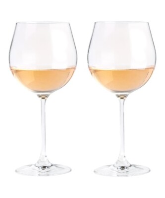 2 CRATE BARREL 5 star RONA SLOVAKIA Glasses Balloon Crystal White Wine 22oz NEW